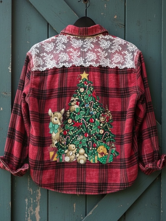 None Tops - Christmas Kitsch Upcycled Top Tree Deer Star Racoon Bunny Holiday